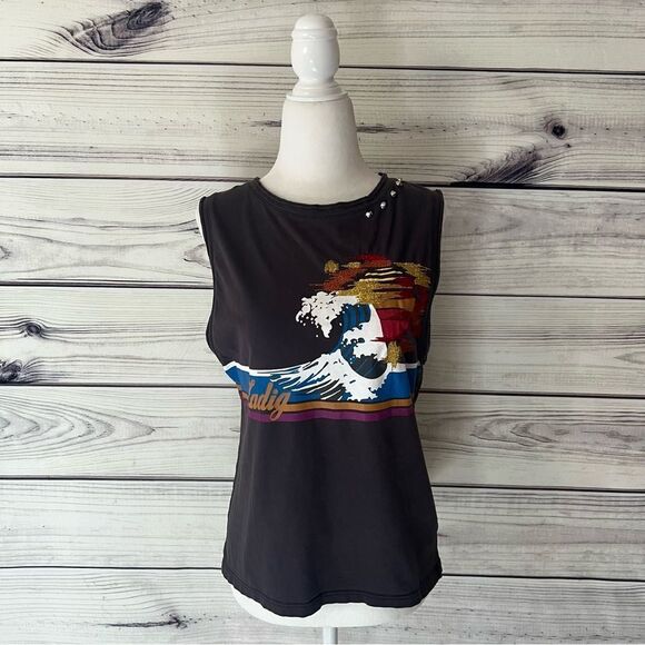 Zadig & Voltaire Rare Grey Colorful Studded Moly Graphic Muscle Tank - Picture 3 of 13